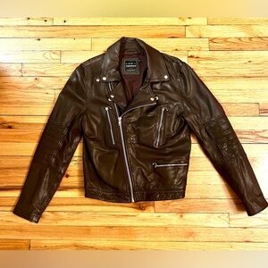 Vintage TOPMAN Brown Genuine Leather Biker Jacket. Barely Ever Worn. Sz. M.